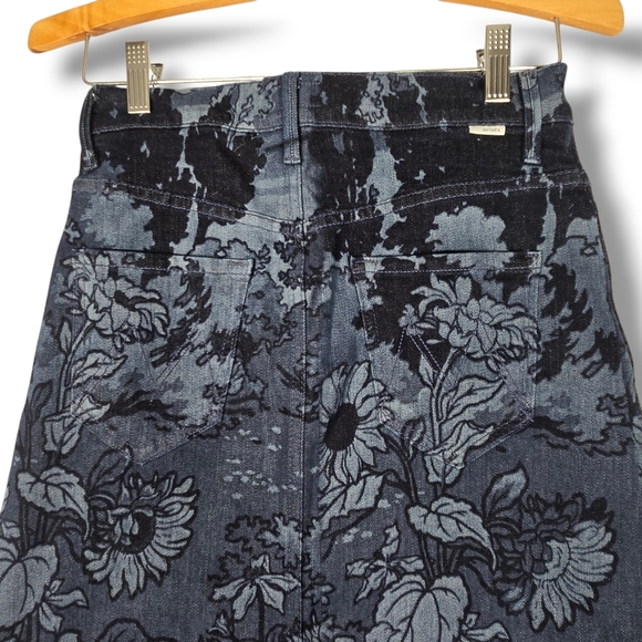 Mother The Swooner Straight A Midi Skirt Blue Denim Floral Sing Me To Sleep 25 - Picture 11 of 15